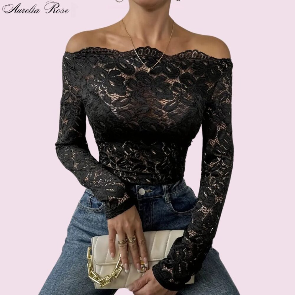 ⬛ Solid Lace Off Shoulder Top